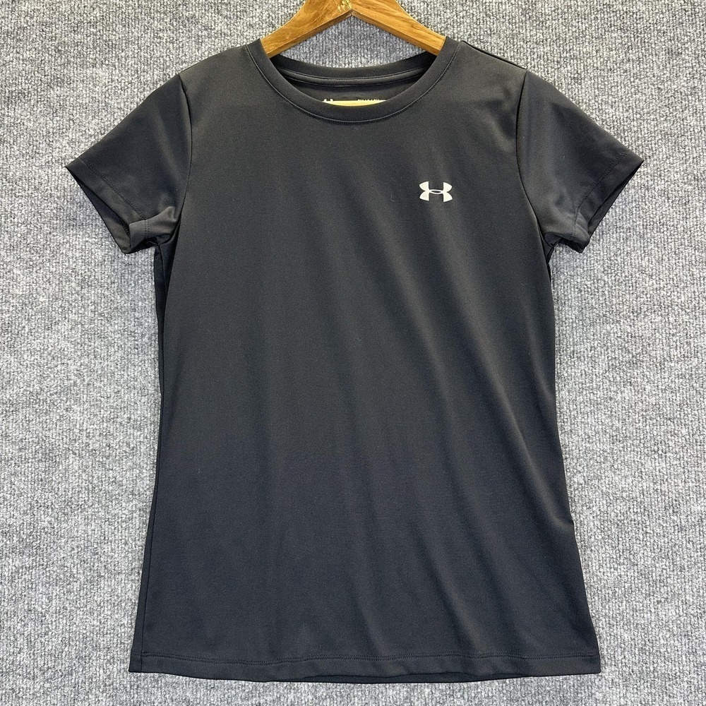 Under Armour Shirt Womens Small Black HeatGear Loose Fit Short Sleeve Athletic